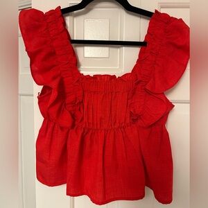glam Red Ruffle Tank Top with Flutter Straps